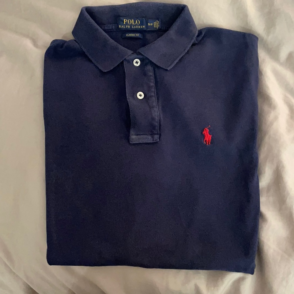 Men’s navy blue Polo classic fit. Size small. Red horse logo